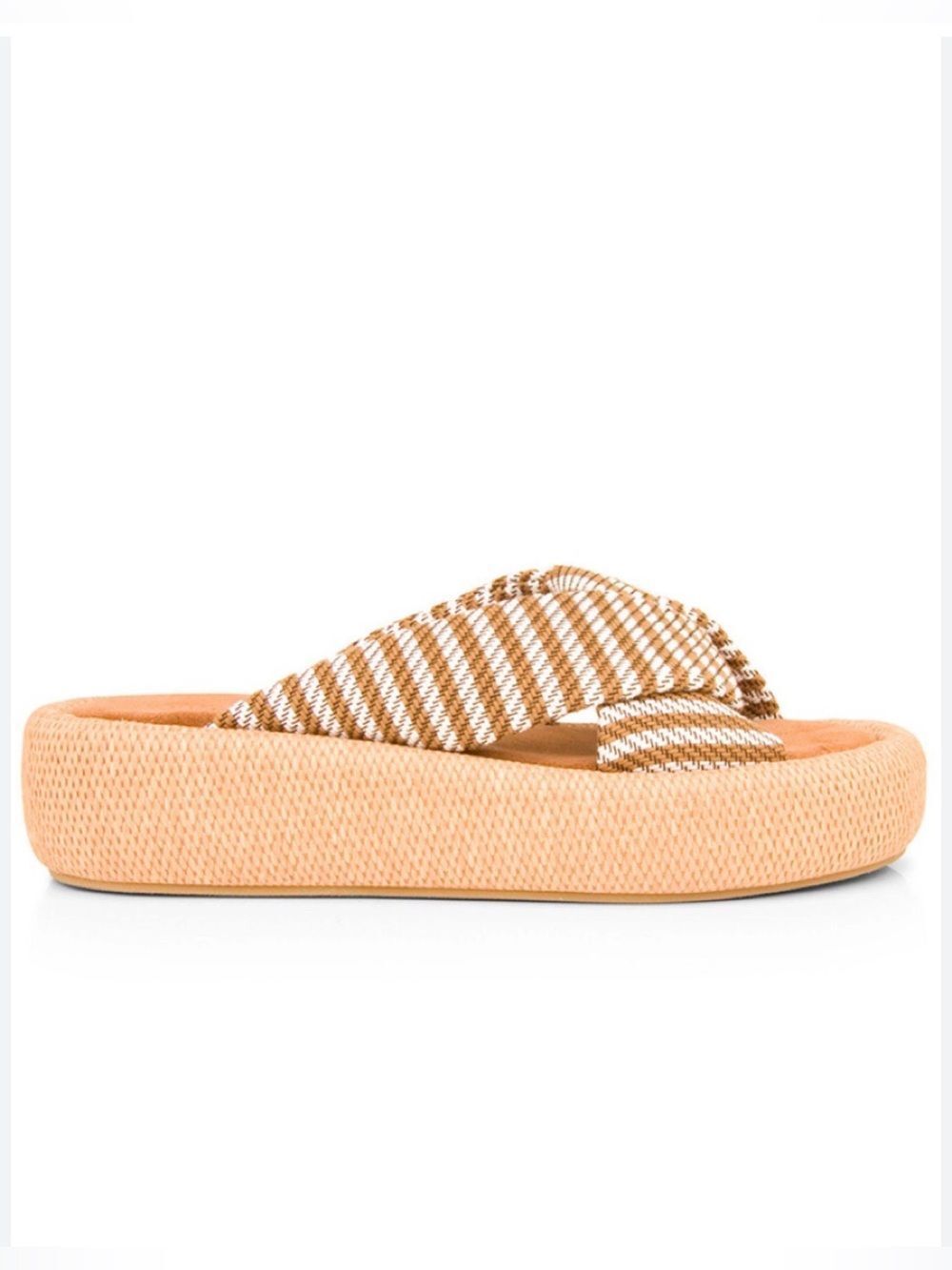 Robert Clergerie Paris Andrewti Striped Crisscross Platform woven raffia Sandal